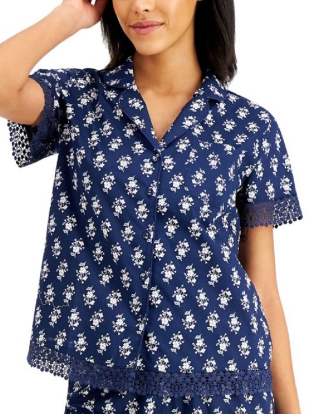 Charter Club Womens Sleepwear Notched Collar Cotton Pajama Top Only,1-PC